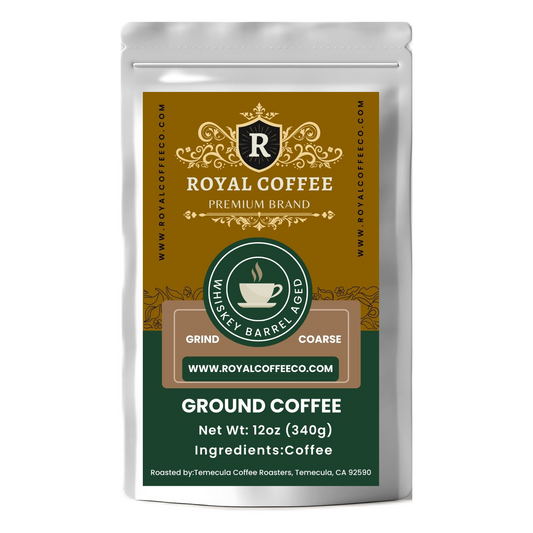 Royal Whiskey Barrel Aged Freshly Roasted Single Origin Coffee, (Whiskey Barrel Aged) (Coarse)